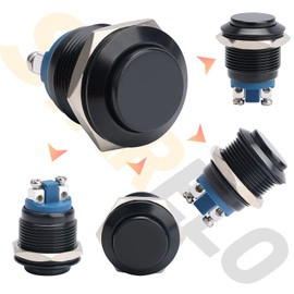 STARELO 5pcs 19mm Momentary Push Button Switch Black Shell, IP65 Waterproof Push Button Switch,Aluminum Alloy 1 Normally Open Without LED.