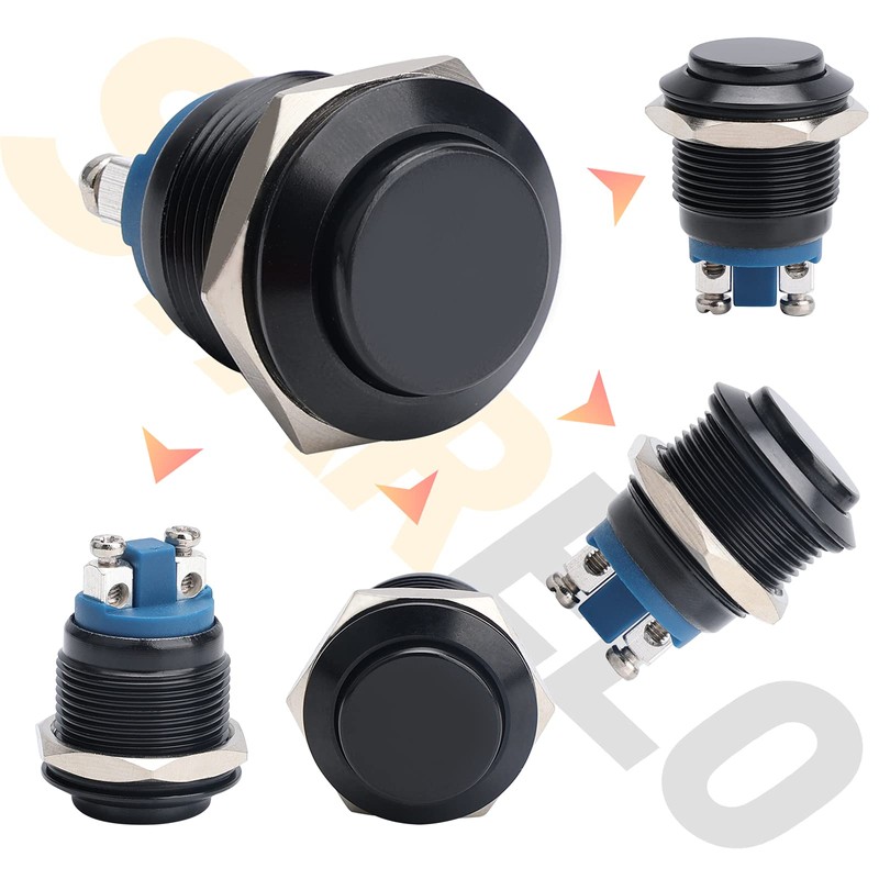 STARELO 5pcs 19mm Momentary Push Button Switch Black Shell, IP65