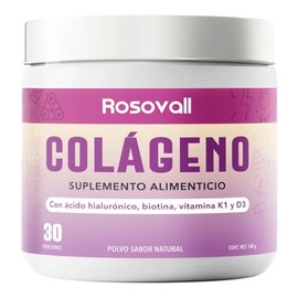 Colágeno con Ácido Hialurónico, Biotina, Vitamina K1 y D3, Envase con 180 g, 30 Porciones por Envase Rosovall