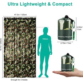 EEEKit Survival Bag, 2 Pieces Lightweight Emergency Sleeping Bag Equipment, Mylar Survival Gear with Whistle for Camping