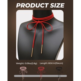 Geyynow 3 PCS Gothic Tie Necklace, Red Bow Ribbon Choker, Sexy Long Black Wrap Around Necklace for Women