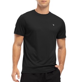 YSENTO Mens Rash Guards UV Swim Tops Rash Vest Quick Dry UPF 50+ Short Sleeve Running Sports Gym Tops(Black,L)