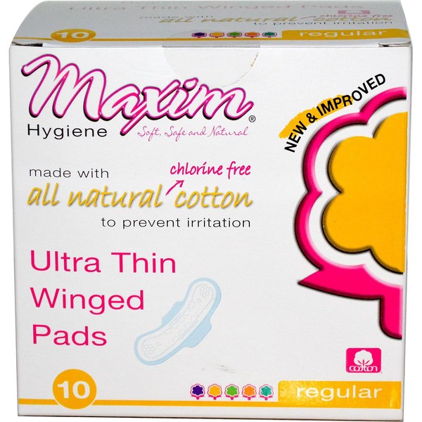 Maxim Hygiene Products Natural Cotton Ultra Thin Winged Pads Daytime - 10 Pads