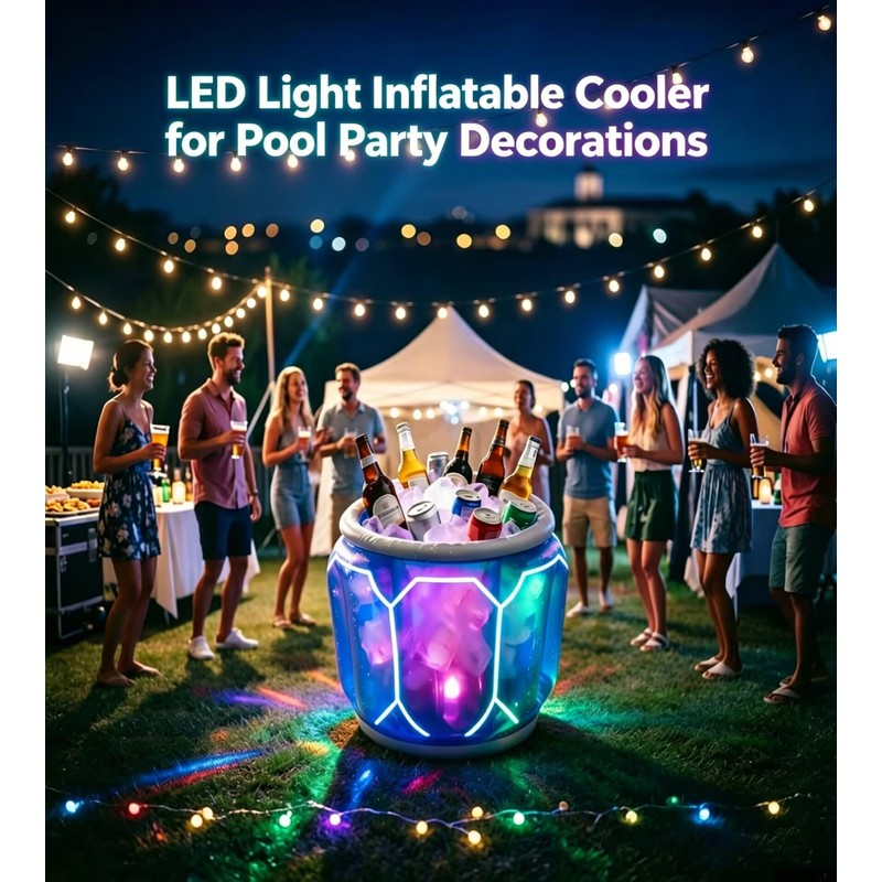Inflatable Pool Bar with LED Light, Inflatable Floating Cooler