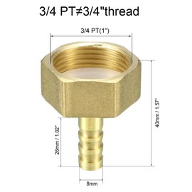 sourcing map Brass Barb Hose Fitting Connector Adapter, 8mm Barb x 3/4 PT Female Pipe 2pcs