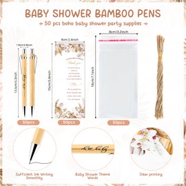 EYNDYN 50 Sets Boho Baby Shower Gifts Bulk for Guest Wood Bamboo Baby Shower Ballpoint Pens With Thank You Cards Bohemian Pampas Grass Floral Baby Shower Game Boys Gifts Party Favors Souvenirs Prizes