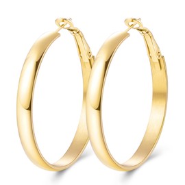 Jewlpire Gold Hoop Earrings for Women, Lightweight 14K Gold Hoops Earring, 5mm Width Medium Hoops Earrings for Women Trendy 40 mm