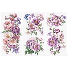 WANDIC 3PCS Rub On Transfer Stickers, Purple Dreamy Flowers Transfer Decals for Furniture Refrigerator Cabinet Scrapbook Window, 15 * 30cm