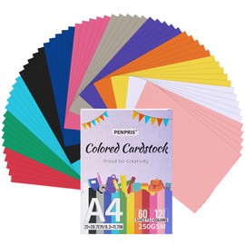 Coloured Cardstock - 60 Sheets 12 Colours Colour Cardstock A4 Size Card Stock Paper 250gsm/92lb Heavy Weight Cardstock for Printer, Card Making, DIY Crafts, Scrapbooking PAC06MX1