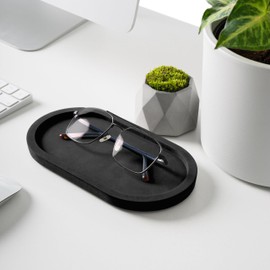 Concrete Desk Organizer - Pencil & Pen Holder, Office & Home Decor - Black, Plate