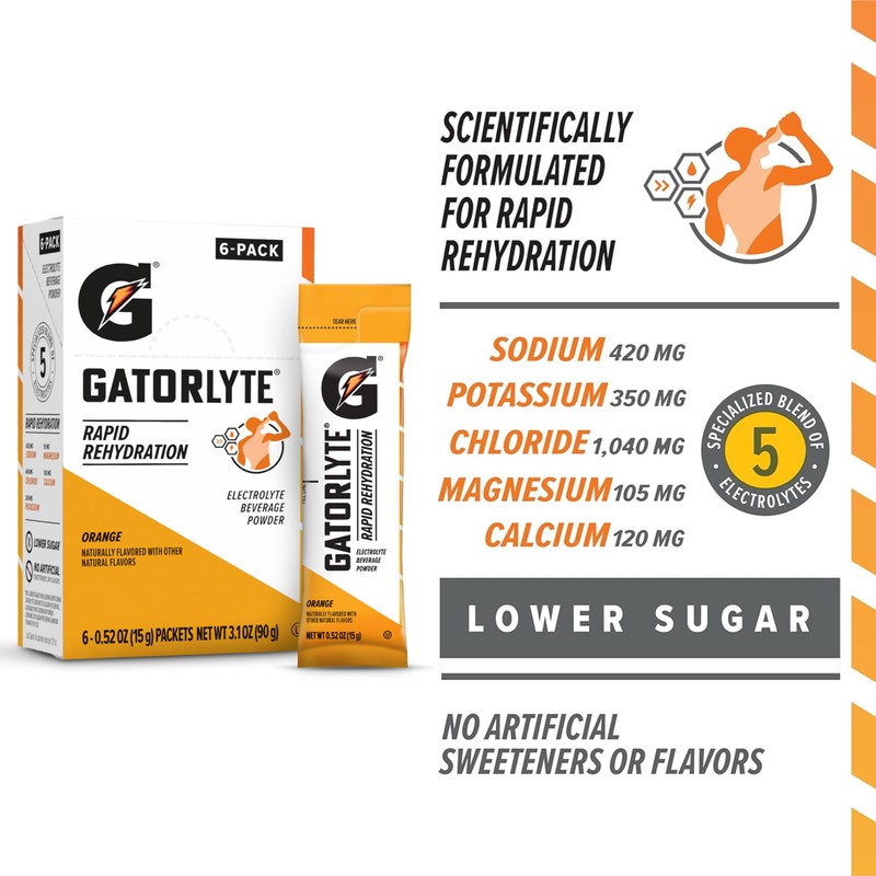 Gatorlyte Powder Orange, 16.9oz (Pack of 6)