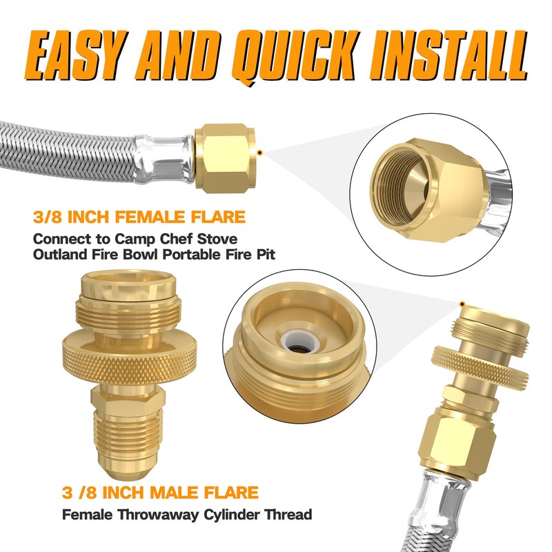 12FT RV Quick Connect Propane Hose with 1/4"Shutoff Valve, Propane