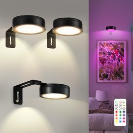 Maooght 3 Pack Black Picture Lights for Wall Battery Operated,12 RGB Color Changing Led Wall Art Light, Magnetic Painting Light with Remote Control,Art Gallery Lights Photo Sconce for Art Display
