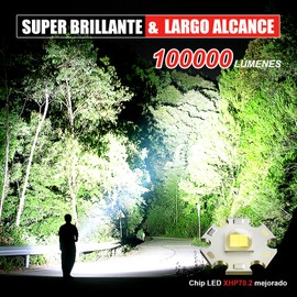 Shadowhawk Linterna Led Recargable, Lampara De Mano 100000 Lumenes XHP70.2 Linternas Led Recargables Alta Potencia, USB Potente Linterna Tactica Militar, IPX67 Impermeable 5 Modos Portátil linternas.