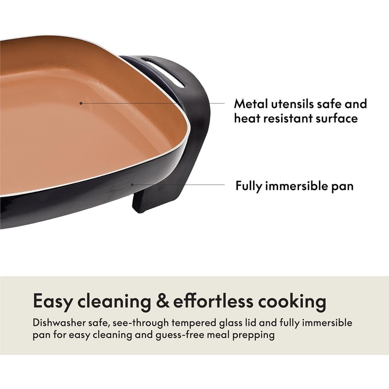 BELLA Electric Ceramic Titanium Skillet, Roast, Fry and Steam, Healthy-Eco