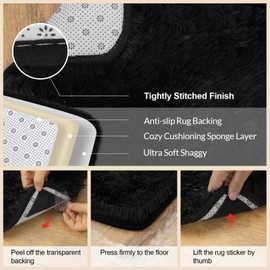 Mugorn 5x7 Rugs for Living Room, Black Large Fluffy Area Rugs for Bedroom, Soft Carpet Shag Kids Rug with 4 Non-Slip Rug Pads(5ft x 7ft, Black)