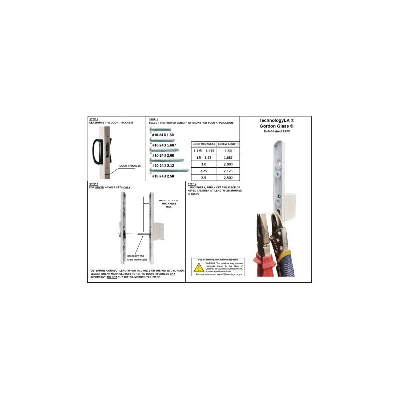 Gordon Glass STB Sliding Glass Patio Door Handle Kit with