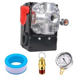 Yuncoold 5140117-69 Pressure Switch for Air Compressor 100/125 Psi 26Amps Replaces D21299 Z-AC-0385-1 AC-0385 AC-0385-1 Z-D21299 with 200 Psi Pressure Gauge