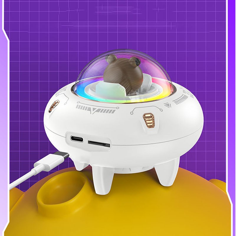 Wireless Bluetooth Speaker Cute Spaceship Shape Speaker Colorful Light Desktop