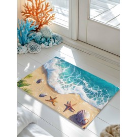 LEQIOLENNG Welcome Doormat, Turquoise Ocean Beach Starfish Non-Slip Front Door Mat Absorbent Bath Mats, Coastal Tropical Leaves Kitchen Rug Entrance Rugs for Bathroom Bedroom 16x24in