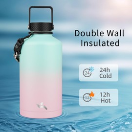 Konokyo Insulated Water Bottle with Straw,87 oz 3 Lids Water Jug with Carrying Bag,Paracord Handle,Double Wall Vacuum Stainless Steel Metal Flask,Gum