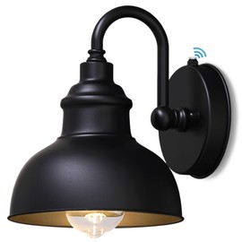 Naurham Barn Light Gooseneck Light- Dusk to Dawn Farmhouse Outdoor Lighting, 1-Light Outdoor Gooseneck Lighting with Sensor Farmhouse Wall Sconce for Patio Porch Garage (7.08" Diameter, 1pc)