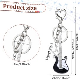 Mabor 2 PCS Aesthetic Punk Guitar Keychain, Cute Music Star Key Chain Heart Key Rings For Women Bag Purse Gift Music Lovers Kawaii Gifts