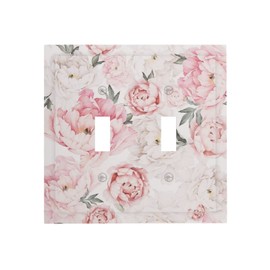 Watercolor Floral Double Toggle Light Switch Cover Decorative 2 Gang Wall Plate Electrical Switchplate for Bathroom Bedroom Kitchen Home Decor Faceplate