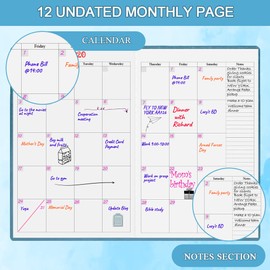 Hardcover Undated Planner for Any Year - Weekly & Monthly Organizer Notebook & Journal to Track Goals, 14.5 x 21cm, Perfect to Organize Your Daily Life, Blue