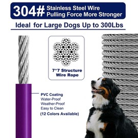 Tie Out Cable for Large Dog, 100ft Pet Runner for Yard, Heavy Duty Swivel Hooks Lead Holds Break Strength of 1000lbs, Steel Wire Dog Chain Leash Cable Yard, Camping(Purple)