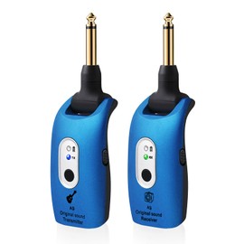 A9 Wireless Guitar System - 2.4GHz Guitar Accessories Transmitter Receiver, 24-bit 48KHz Audio, 100ft Range, No Latency, 4-Hour Rechargeable Battery, for Electric Bass (Blue(1TX+1RX))