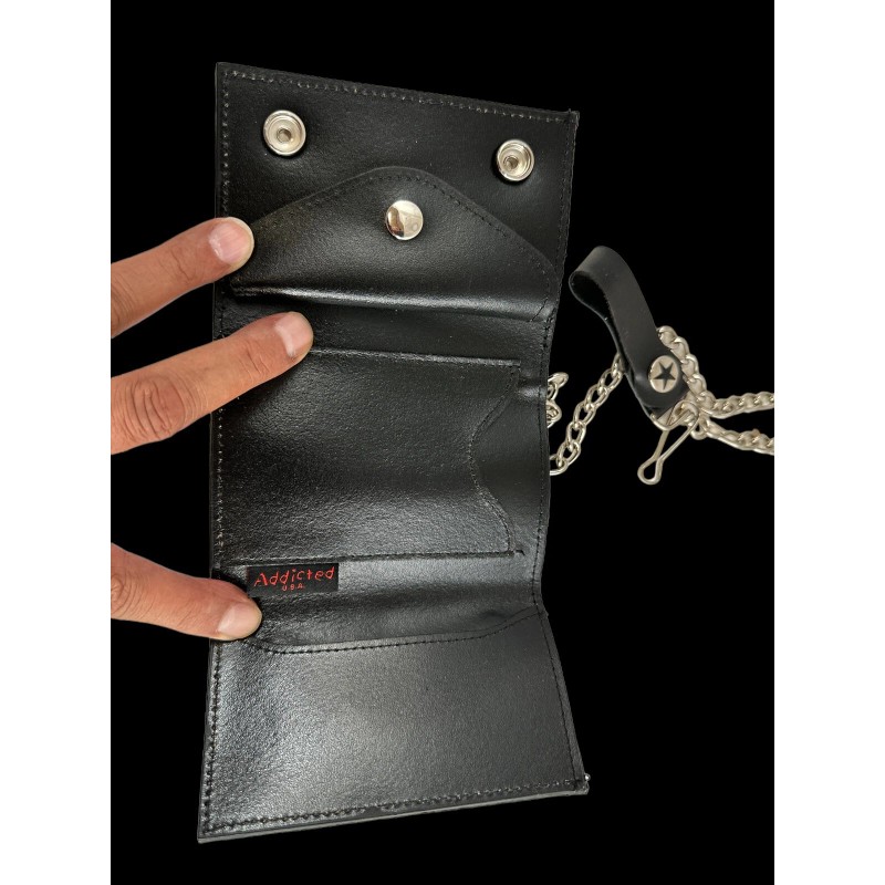 Addicted Bat Bikers Wallet With Chain Genuine Leather Punk Goth