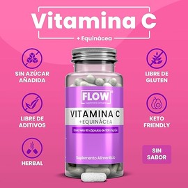 Vitamina C + Equinacea - Sin Sabor- 90 Cápsulas - Sin azúcar Sin Gluten - Flow Supplements