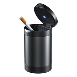 Car Ashtray with Lid, Zinc Alloy Smokeless Car Ash Tray with LED Blue Light, Detachable Portable Ashtray Trash Can, Universal Interior Accessories for Cup Holder Smell Proof for Auto Office Home