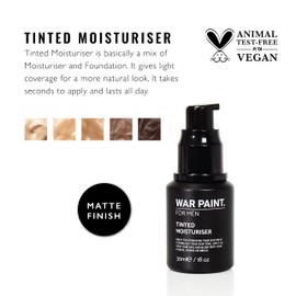 War Paint For Men Tinted Moisturiser & Light Foundation for Face - Vegan Friendly & Cruelty-Free - Natural Looking Makeup For Men - Medium Shade - 30ml
