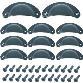 Ruidee 12 Picecs Shell Cup Handles Vintage Half Moon Drawer Pull Handle with Screws for Cabinet Cupboard Dresser Wardrobe Drawer (Black)