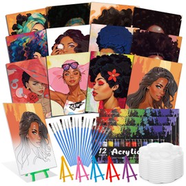 Sherr 51 Pcs/12 Sets Sip and Paint Kit for Adults 8'' x 10'' Pre Drawn Canvas for Painting Pre Printed Canvas DIY Art Party Supplies for Birthday Adults Date Night Party Team Building(Lady)