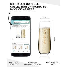 GroomBrideGifts Mr and Mrs Wedding Stemless Champagne Flutes Set of 2, Bride and Groom Gifts Crystal Stemless Wine Glasses