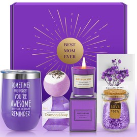 Cesta de regalo de lavanda púrpura para mamá | Best Mom Ever Box, spa relajante de lujo, regalos de cuidado personal, día de la madre, Navidad, cumple