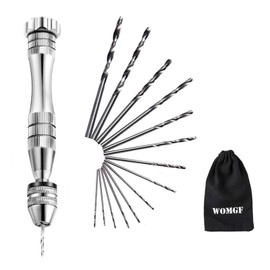 WOMGF 12 cm Hand Drill with 14 Pieces Mini Twist Drill 0.5-3.0 mm Silver Drill Bit Large Craft Drill Bit