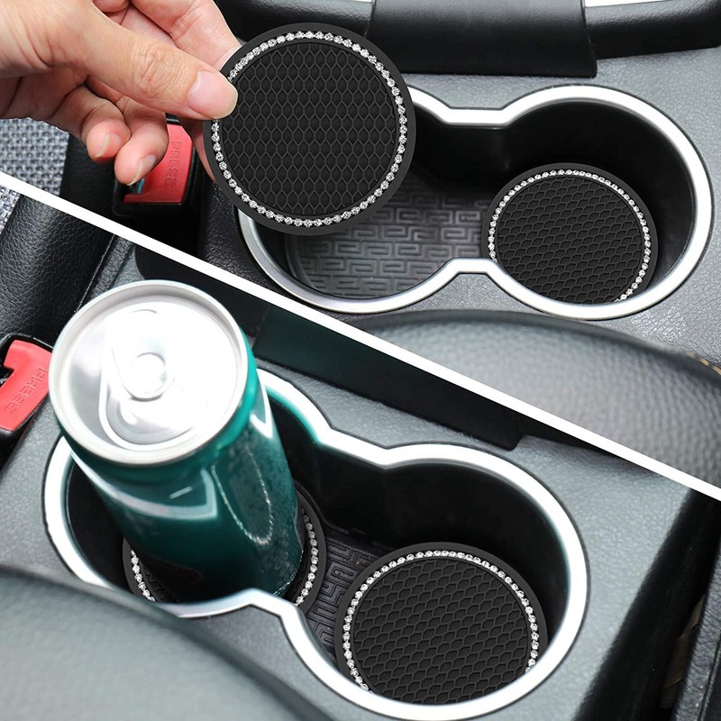2 Pcs Black Bling Car Cup Holder Insert Coaster Anti-Slip