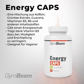 GymBeam GymBeam Energy-Kapseln - Mit Koffein, Guarana, Grntee-Extrakt, Vitamin B3 & B12, Energie, Konzentration, Mdigkeitsreduktion, vegan, 120 caps
