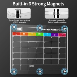 Acrylic Calendar for Fridge, 16"x12" Clear Magnetic Calendar for Fridge Reusable Monthly Planner Board Refrigerator Calendar with 8 Colors Markers