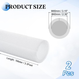 sourcing map 2 Pcs 2.36 Inch 3.3 Feet Pipe Insulation Foam Tube, Hollow Tube Covers for Outdoor Winter Freeze Protection Hot Cold Water Pipe, White OD 3.15"