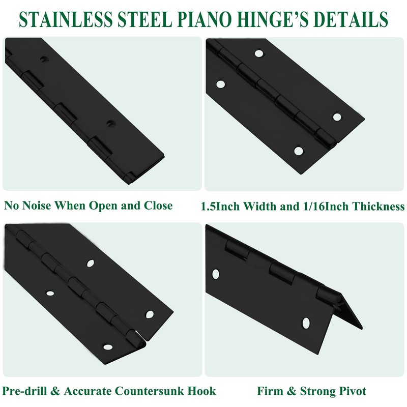 2Pack Heavy Duty Piano Hinge, 2" Open Width x 20"