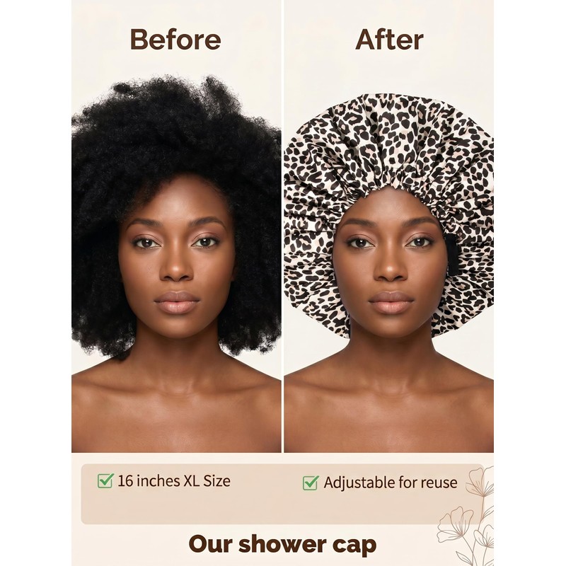 Shower Cap, Extra Adjustable Shower Caps for Women Double-Layer Waterproof