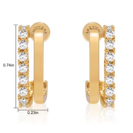 14K Gold Plated Sterling Silver Post Double Hoop Earrings for Women | Statement Huggie Earrings Trendy Jewelry for Women, Small, Brass, Cubic Zirconia