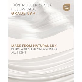 THXSILK Set of 2 100% Pure Mulberry Silk Pillowcase for Hair and Skin, Highest 6A+ Grade Mulberry Silk Pillow Case Standard Size, Real Silk Pillowcase with Zipper (White, Standard)