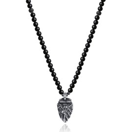 COAI Men's Necklace with Retro Arrow Pendant, Obsidian, Obsidian