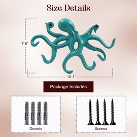 Octopus Keys Hook, Decorative Wall Mounted Nautical Wall Rack, Antique Key Holder Hook, Cast Aluminum Hanger for Coat, Hand Towel, Bathrobe, Jacket, Swimming, Kitchen & Balcony (Distressed Green)